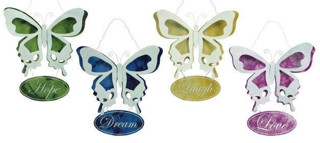 Love/Laugh/Hope/Dream Butterfly Plaque (Set of 4) 24"L Tin