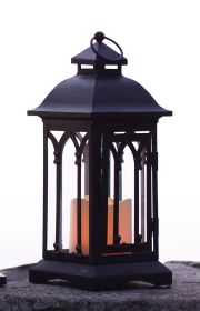 Lantern w/3"x3" LED Candle (Set of 2) 12.25"H Iron/Glass/Plastic - 2 AA Batteries Not Incld. @