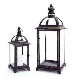 Lantern w/Glass (Set of 2) 16.75''H-25.25"H Iron