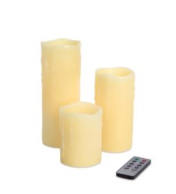 LED Remote Dripping Candles (Set of 3) 3"Dx4"H,6"H,8"H Wax/Plastic