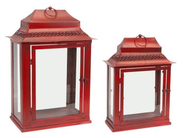 Lanterns (Set of 2) 21"H, 16"H Metal/Glass