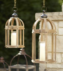 Lanterns (Set of 2) 21"H, 28"H Wood/Metal/Glass