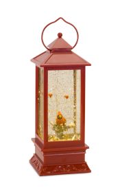 Lighted Snow Globe Cardinals Lantern 4"SQx11"H Plastic