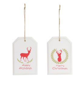 Tag Ornament w/Deer (Set of 24) 4"H MDF