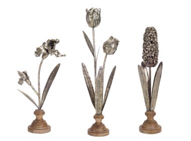 Floral Decor (Set of 3) 15.5"H, 18"H, 22.5"H Resin/Metal