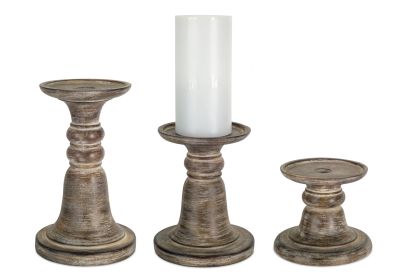 Candle Holder (Set of 3) 5"H, 7"H, 9.25"H Stone Powder/Resin