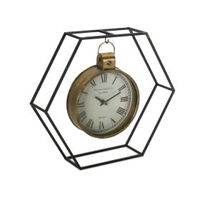 Clock in Stand 15"H Metal/Glass