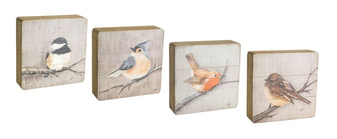 Bird Plaque (Set of 4) 8"H Wood