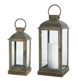 Lantern (Set of 2) 15.5"H, 19.75"H Metal/Glass