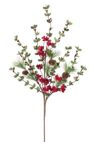 Pine/Boxwood/Berry Spray (Set of 8) 29"H Plastic