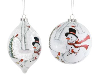 Snowman Ornament (Set of 6) 5"H, 6"H Glass