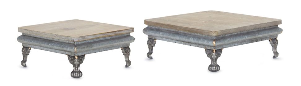 Pedestal (Set of 2) 10" x 5"H, 12.25" x 5"H Iron/Wood