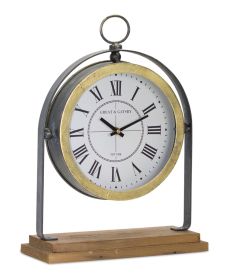 Clock On Stand 11" x 15.5"H Iron/Wood