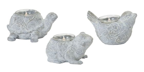 Animal Tea Light Holder (Set of 6) 3"H, 3.5"H, 4"H Resin/Stone Powder