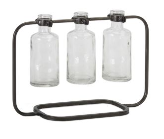 Vase In Holder (Set of 4) 10.25" x 7.5"H Glass/Metal