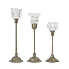 Candle Holder (Set of 3) 18.5"H, 22.25"H, 24"H Metal/Glass