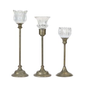 Candle Holder (Set of 3) 18.5"H, 22.25"H, 24"H Metal/Glass