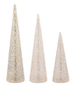 LED Tree (Set of 3) 10.25"H, 13.75"H, 16"H Glass 6 Hr Timer 2 AA Batteries, Not Included