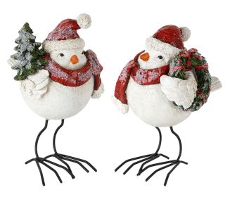 Bird w/Santa Hat (Set of 4) 6"H Resin