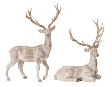 Deer (Set of 2) 12"L x 14.5"H, 13"L x 17.5"H Resin