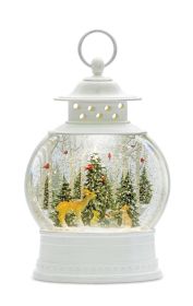Snow Globe Lantern w/Deer 11.5"H Plastic 6 Hr Timer 3 AA Batteries, Not Included or USB Cord Included