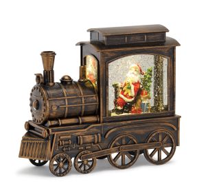 Train and Santa Snow Globe 9"L x 7.5"H Acrylic 6 Hr Timer 3 AA Batteries, Not Included