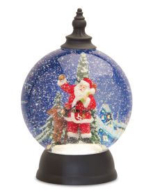 Santa in Sleigh Snow Globe 9.25"H Acrylic 6 Hr Timer 3 AA Batteries, Not Included
