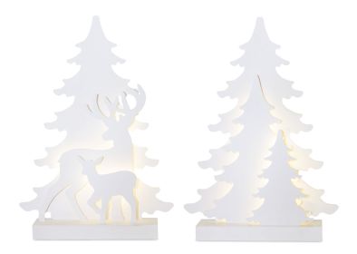 LED Tree and Deer (Set of 2) 16"H Polyester/MDF 6 Hr Timer 3 AA Batteries, Not Included