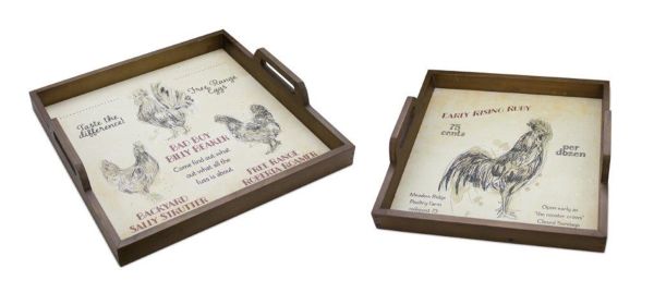 Chicken Tray (Set of 2) 13.25"L x 3"H, 15.75"L x 3"H MDF/Wood