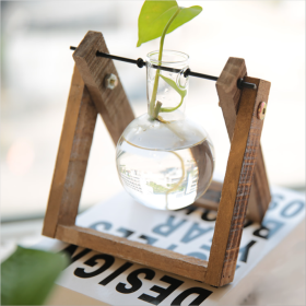 Hot selling table vase water planting glass flower vase with wooden frame home decor creative modern glass vase - A bottle