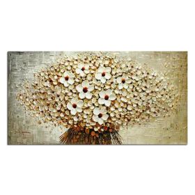 100% Hand-painted modern home decor wall art picture a bunch of beige flowers thick paint palette knife oil painting on canvas
