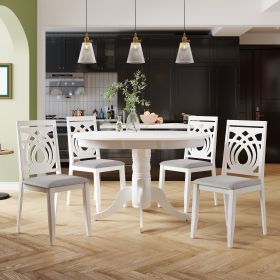 Mid-Century 5-Piece Extendable Round Dining Table Set with 4 Upholstered Dining Chairs for Small Places