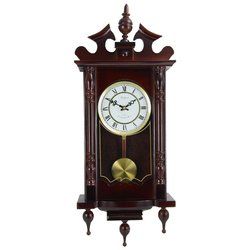 Bedford Clock Collection Classic 31 Inch Chiming Pendulum Wall Clock in Cherry Oak Finish