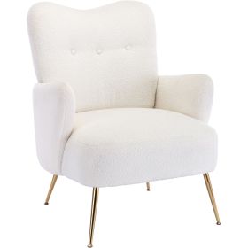 [EAT 3.3]Modern Teddy Short Plush Particle Armchair; Accent Chair with Golden Metal Legs and High Back for Living Room; Lounge; White