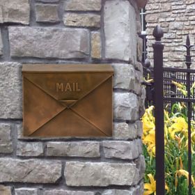 Spacious Envelope Shaped Wall Mount Iron Mail Box; Copper Finish