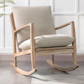 Solid Wood Rocking Chair; Linen Fabric Upholstered Comfy Accent Chair for Porch; Garden Patio; Balcony; Living Room and Bedroom; Beige