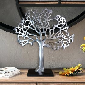 Stylish Aluminum Tree Decor with Block Base; Silver and Black