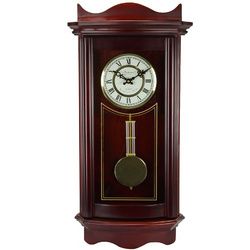Bedford Clock Collection Weathered Chocolate Cherry Wood 25 Inch Wall Clock with Pendulum