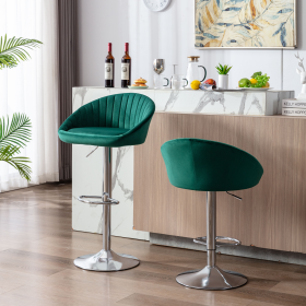 Zen Zone Modern Adjustable Counter Height Bar Stools/Dining Chairs With Back and Footrest; Emerald Flannelette; Set of 2