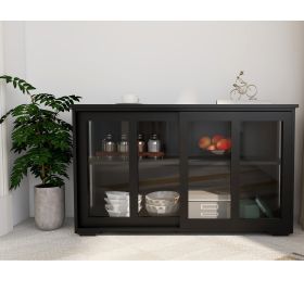 Kitchen Storage Stand Cupboard With Glass Door-Black RT