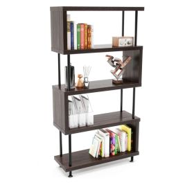 S-Shaped 5 Shelf Bookcase, Wooden Z Shaped 5-Tier Etagere Bookshelf Stand for Home Office Living Room Decor Books Display RT