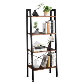 Ladder Shelf, 4-Tier Bookshelf, Storage Rack Shelves, Bathroom, Living Room, Industrial Accent Furniture, Steel Frame, Rustic Brown and Black RT