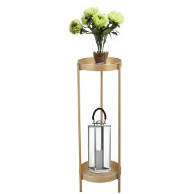 Modern Folding Metal 2-Tier Plant Stand Potted Plant Holder Shelf with 2 Round Trays Indoor Outdoor, Versatile, Golden