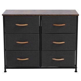 3-Tier Wide Dresser, Storage Unit with 6 Easy Pull Fabric Drawers, Metal Frame, and Wooden Tabletop, for Closet, Nursery, Hallway