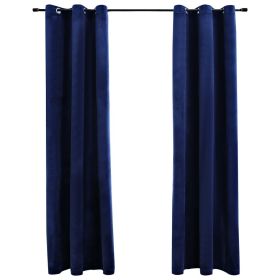 Blackout Curtains with Rings 2 pcs Navy Blue 37"x63" Velvet