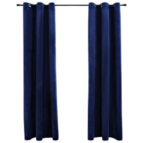 Blackout Curtains with Rings 2 pcs Navy Blue 37"x84" Velvet