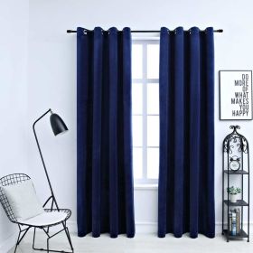 Blackout Curtains with Rings 2 pcs Navy Blue 54"x84" Velvet