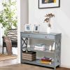 Console Table 3-Tier with Drawer and Storage Shelves - gray