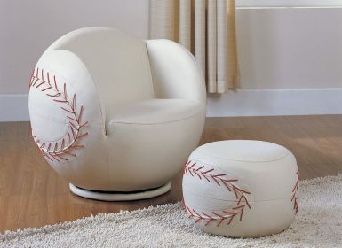 All Star 2Pc Pack Chair & Ottoman, Baseball: White - 05528
