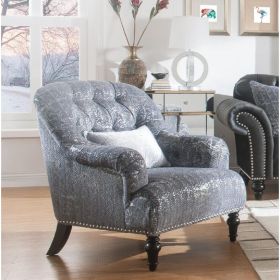 Gaura Chair & 1 Pillow in Pattern Gray Velvet  - 53092